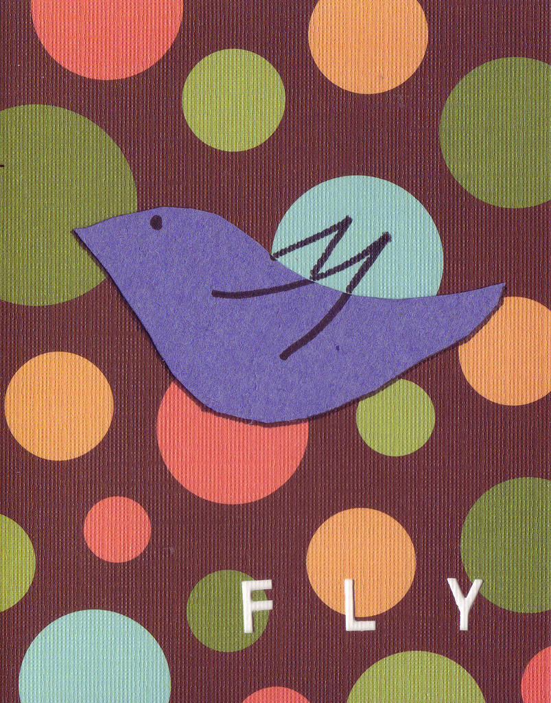 037F - 'Fly' set on bubble patterned paper, bird card