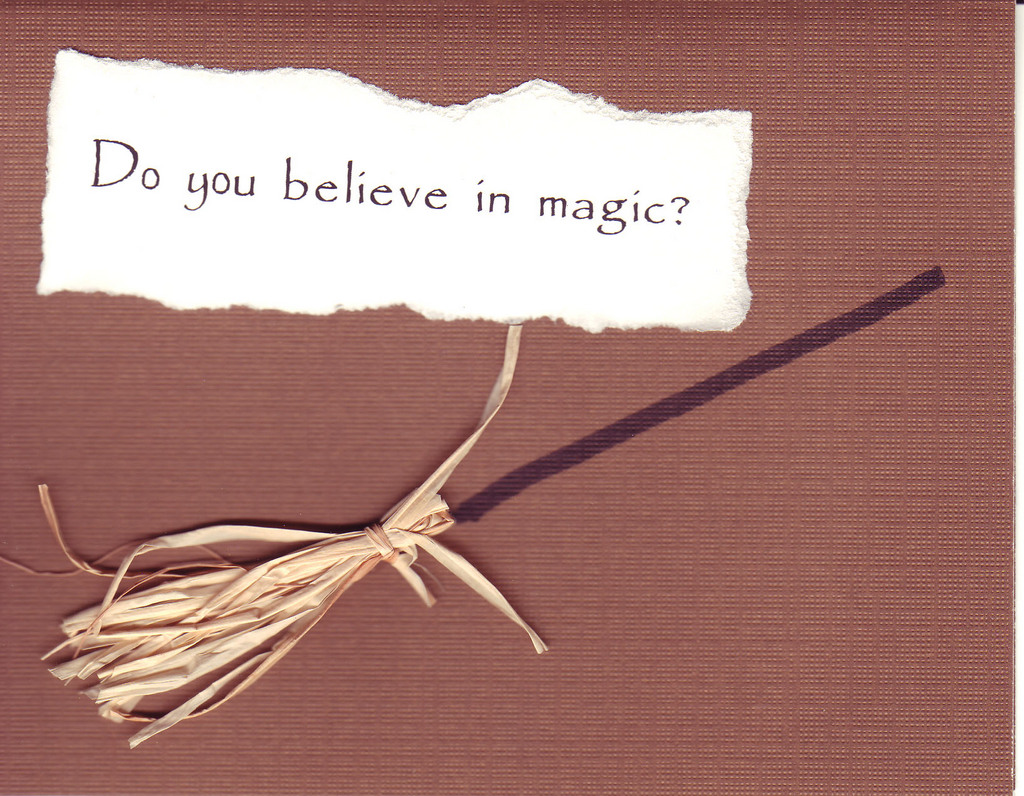 004 - 'Do you believe in magic' with a broomstick on brown paper