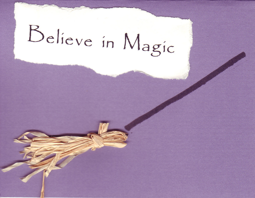 005 - 'Believe in magic' with a broomstick on purple paper